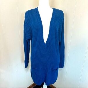 Express Tricot Vintage Blue Crochet Feminine V-Neckline Sweater Dress Size Large